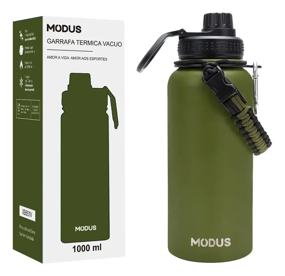 Modus Garrafa Térmica 950ml Aço Inox Com Alça E Tampa Rosca Verde-escuro
