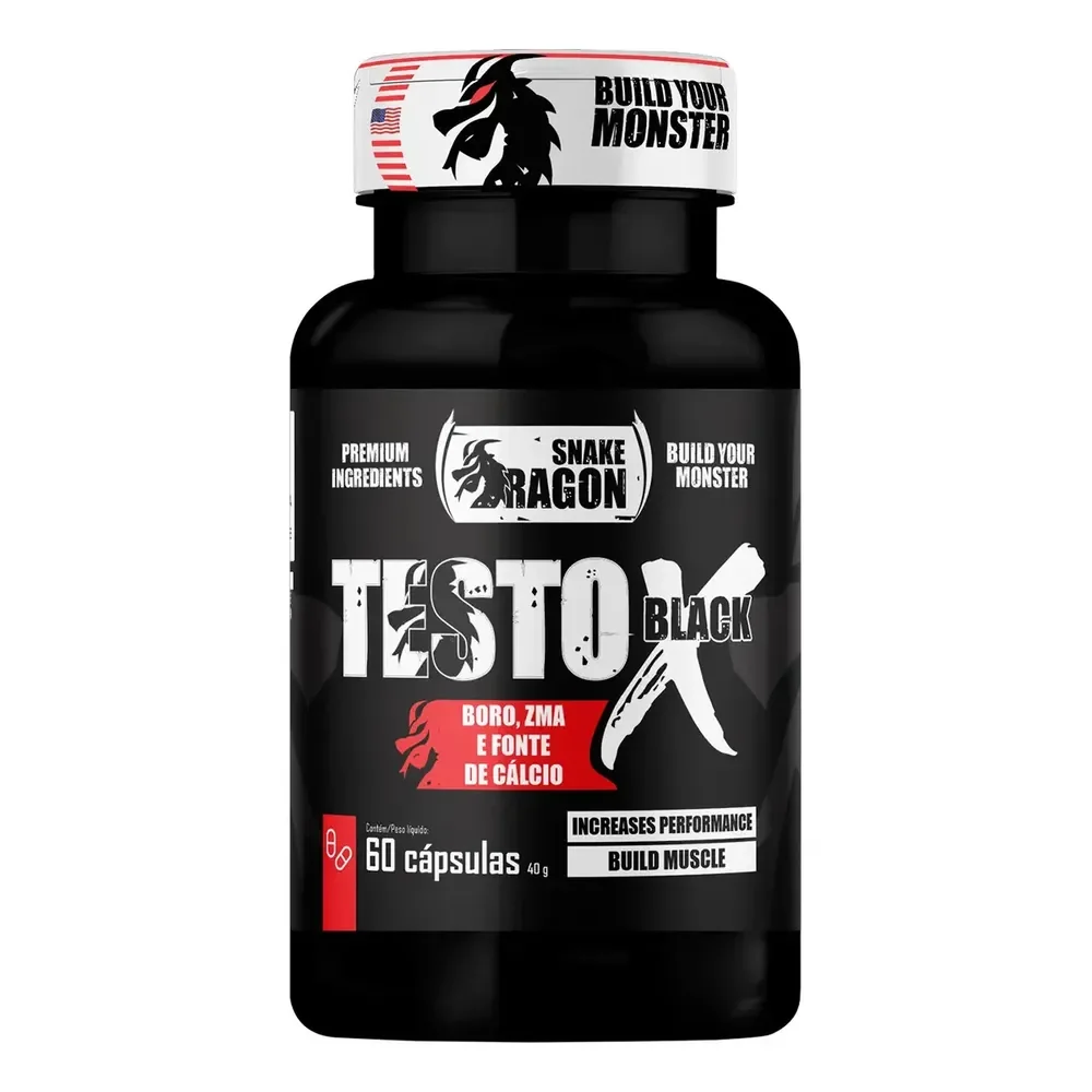 Pré Hormonal Testo X Black Da Snake Dragon, Com Boro E Zma, Em Cápsulas Sem Sabor- Suplemento Original