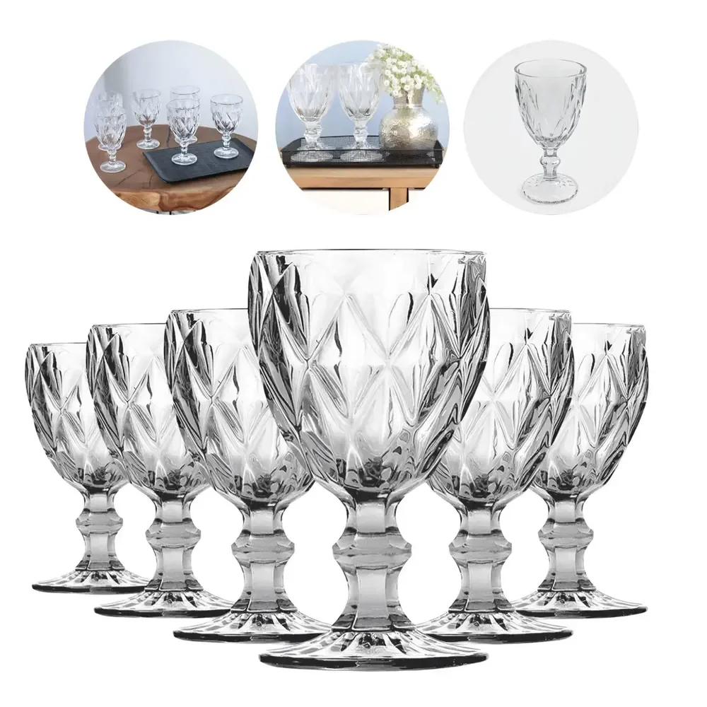 Kit Com 6 Taças De Vidro Diamond Luxo Para Água E Vinho 330 Ml Transparente