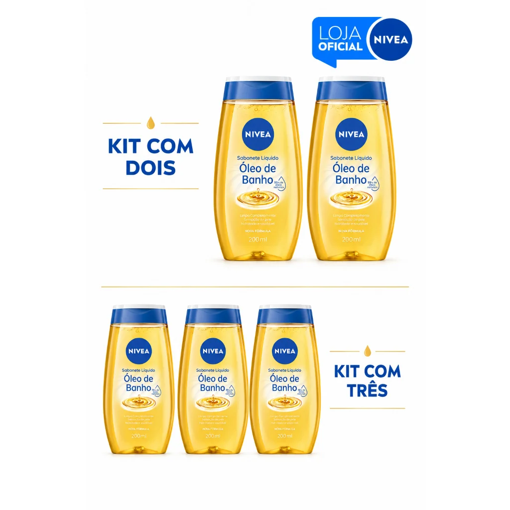 KITS NIVEA Sabonete Líquido Óleo de Banho 200ml - 2 ou 3 Unidades