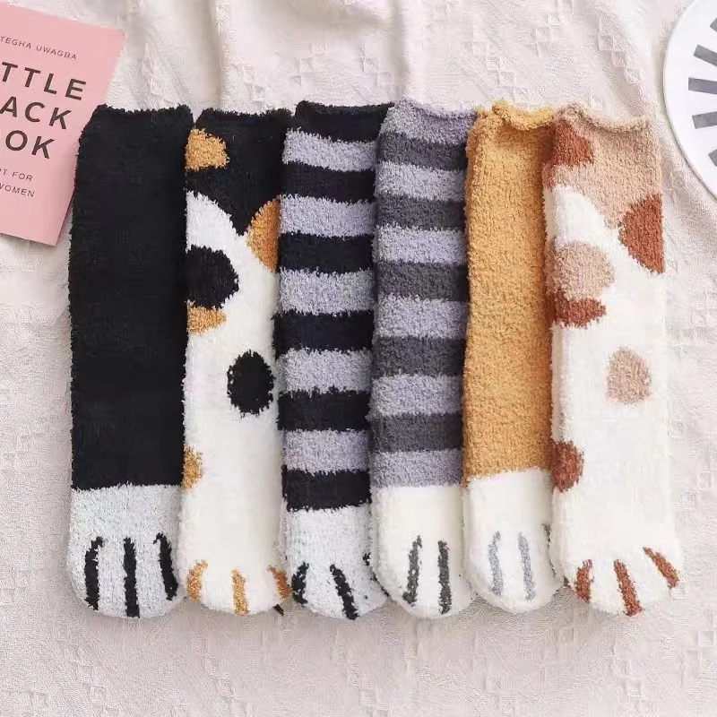 Kit 6 Pares Meias De Lã Felpuda Grossa Para Frio Quente Adulto Femininas Meias De Chão De Outono E Inverno Térmica