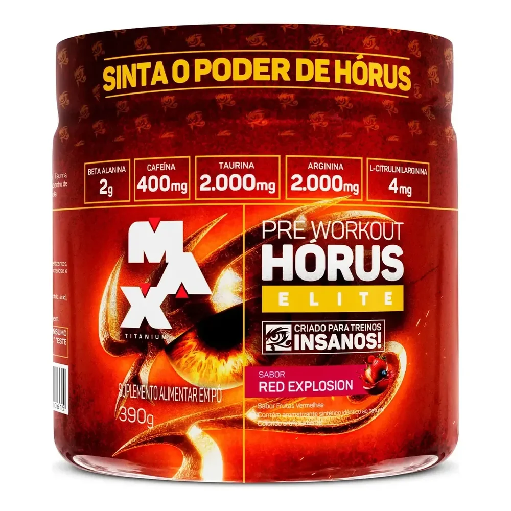 Hórus Elite 390g Pré Treino Max Titanium Frutas Vermelhas Frutas Vermelhas