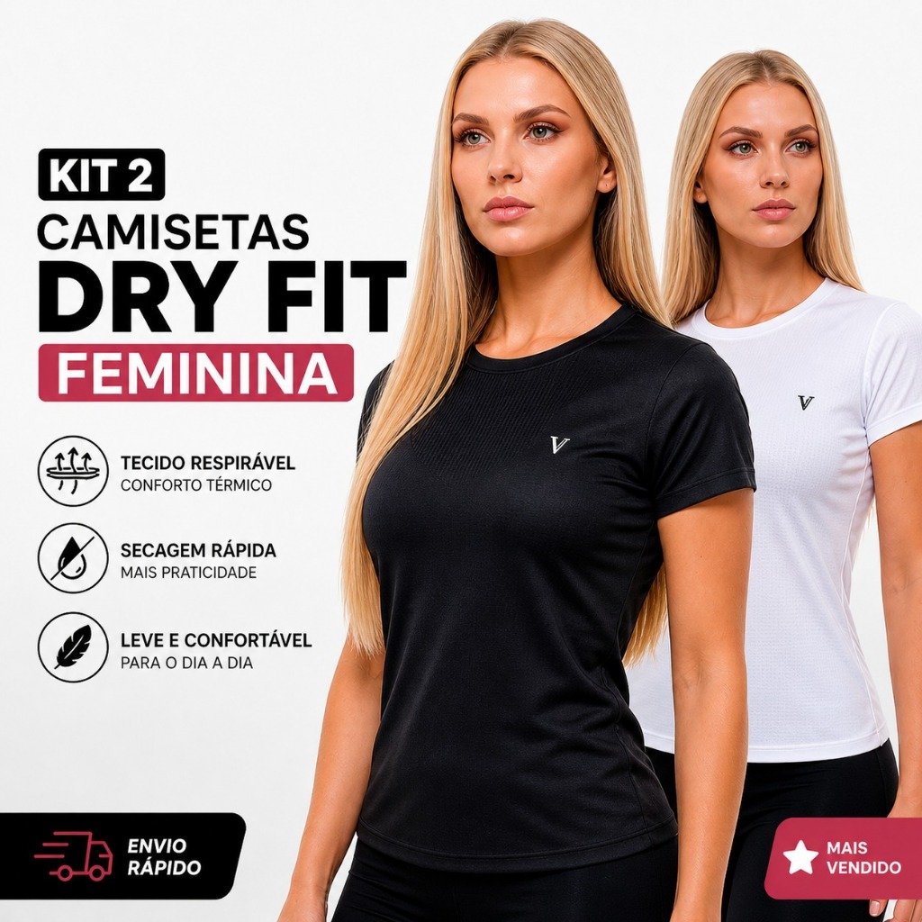 Kit 2 Camiseta Dry Fit Feminina Original Respirável Confortável Para Treinos Academia