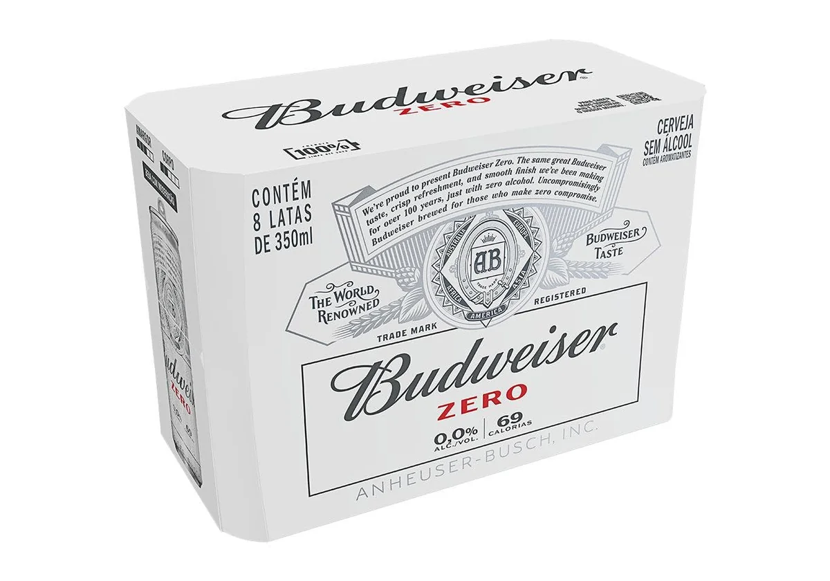 Pack Cerveja Budweiser Zero Álcool, 350ml, Lata - 8 unidades