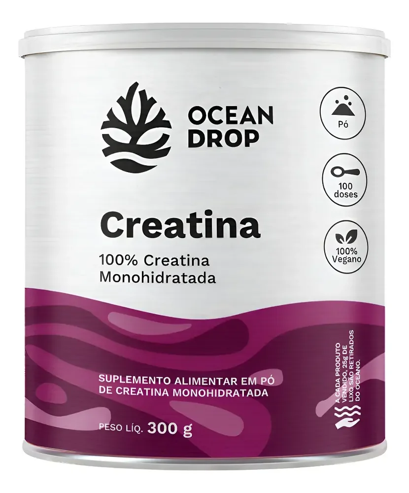 Creatina Monohidratada Ocean Drop Porção 3g Em Pó 100% Pura Creatina 300g | 50 Porções 3g