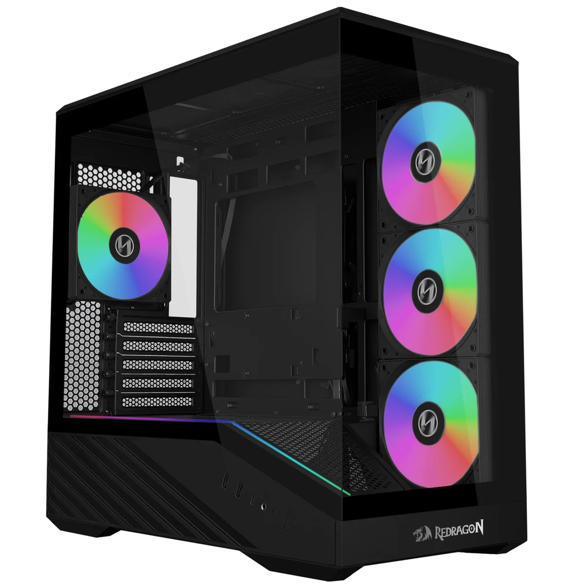Gabinete Gamer Lian Li Vector V100 Mini Redragon Spec Preto Micro-ATX Com 4 Fans Janela Lateral Vidro Temperado Compatível com Placas Mãe de Conectores Traseiros Fita LED ARGB
