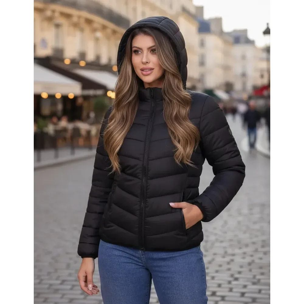 Jaqueta Feminina Puffer Capuz Removível Bobojaco Impermeável Preto P (36/38)
