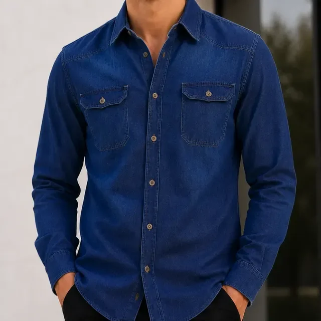 Camisa Jeans Slim Manga Longa Masculina