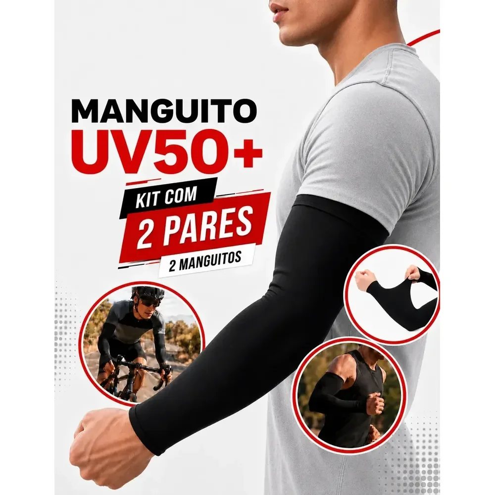 Kit 2 Pares Manguito Uv50+ Proteção Solar Compressão Para Ciclismo Corrida Bike Moto Academia Treino Esportivo Manga... Único Preto
