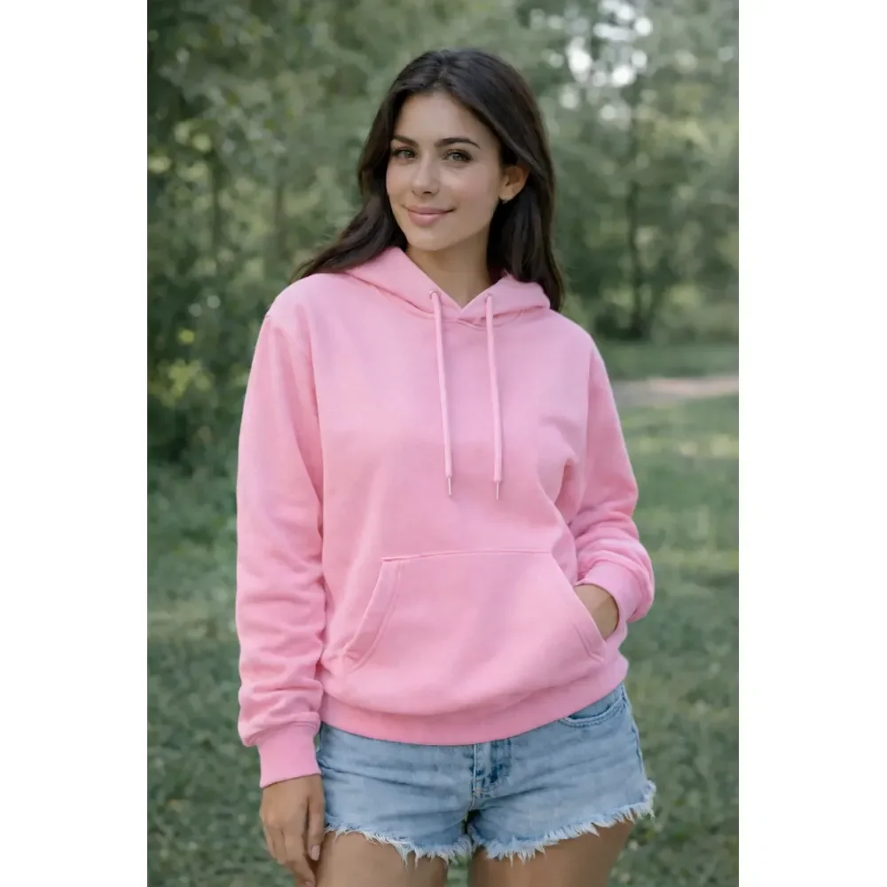 Moletom Feminino Canguru Liso Com Capuz Casaco Blusa De Frio M Rosa
