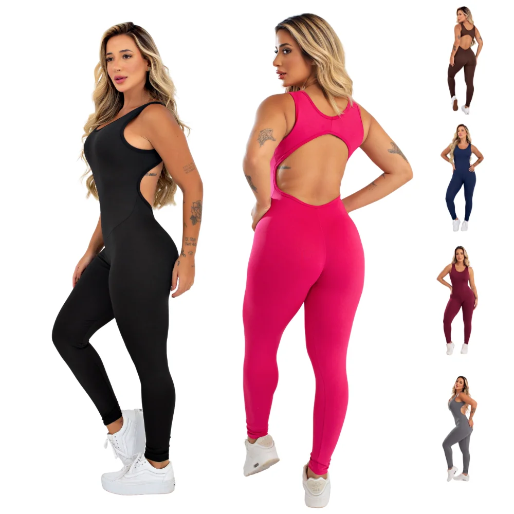 Macacão Carol Fitness Feminino Liso Academia Costas Aberta Longo Ginastica Treino Casual Crossfit Musculação KZ