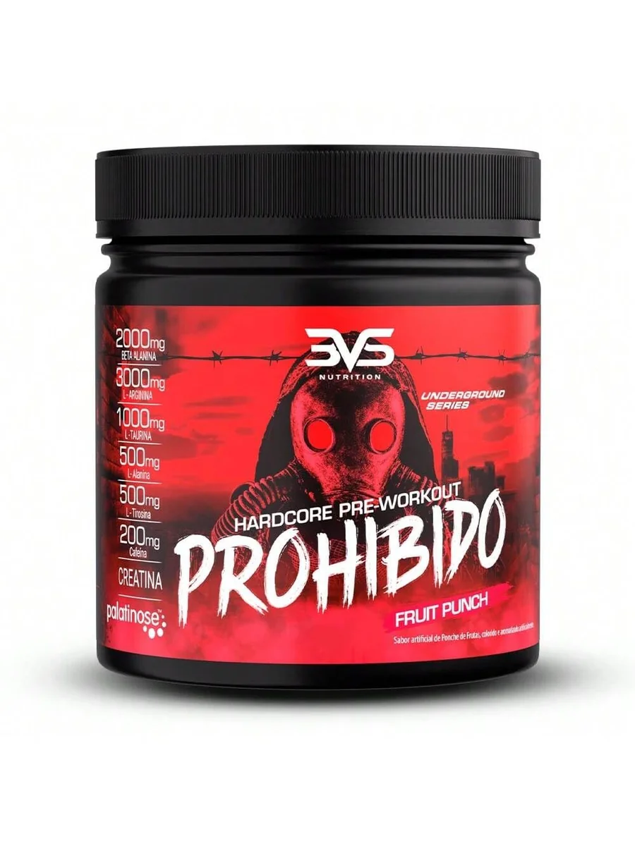 3VS Nutrition Pré Treino Prohibido 360g Sabor Ponche de Frutas