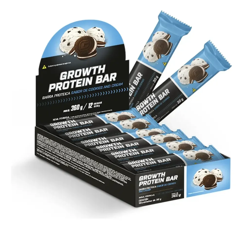 Barra De Proteína (cx. 12 unid.) Growth Supplements - Sabor Cookies & Cream