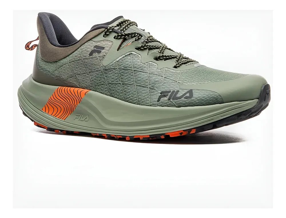 Tênis Masculino Fila Padrão Racer Skytrail Oliva/preto/laranja Liso 38 Br