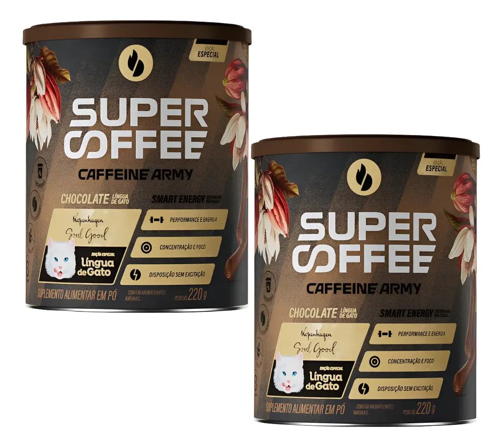 Kit 2x Supercoffee Chocolate Língua De Gato Caffeine Army Chocolate Língua De Gato 220gr