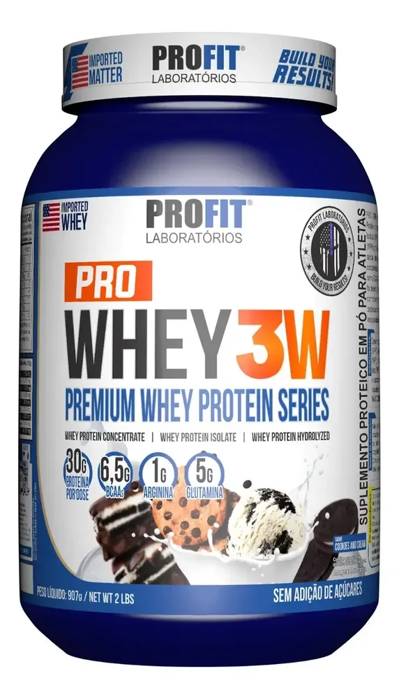 Whey Protein 3w Premium 907g Pote - Profit Labs Sabor Cookies and Cream