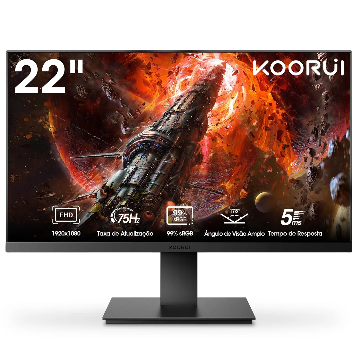 Monitor Koorui 22" FHD 1080p 75Hz Painel VA 99% sRGB Design Slim HDMI/VGA Inclinação Ajustável e VESA Preto 22N1