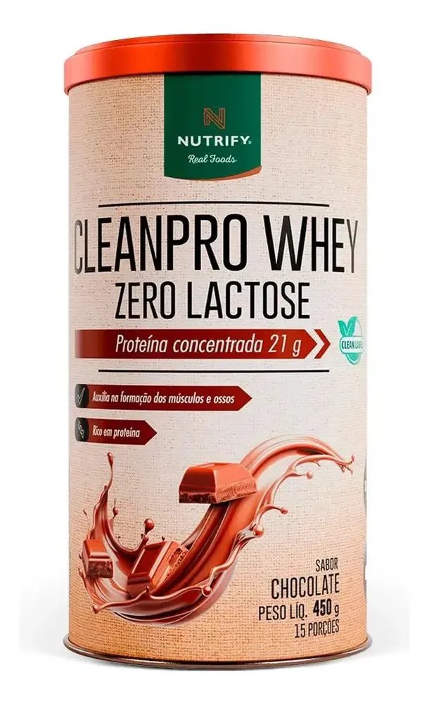 Proteína Clean Pro Whey Zero Lactose Nutrify Chocolate 450g Chocolate
