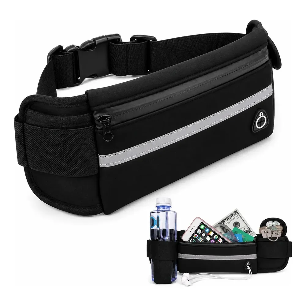 Pochete Esportiva Running Porta Celular E Garrafa Preto Lisa