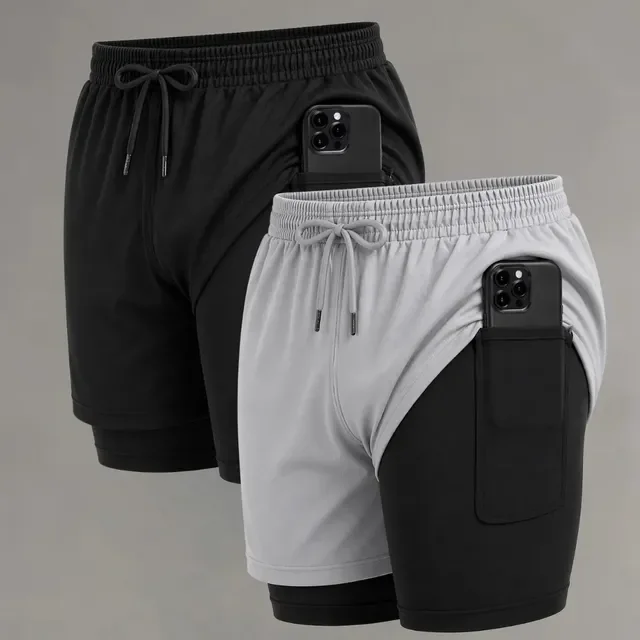 Kit 2 Bermudas 2 Em 1 Short Duplo Masculino Academia Treino