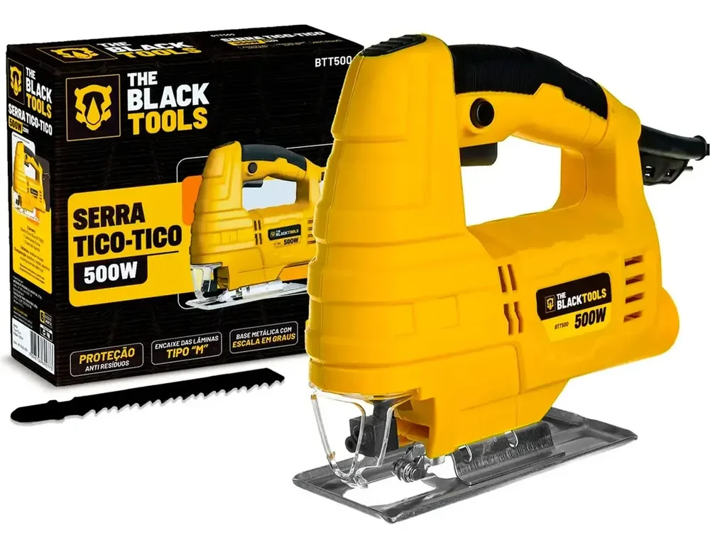 Serra Tico Tico 500w Para Madeira Metal Com Base Ajustável Botão De Trava Com Lâmina Btt-500 The Black Tools