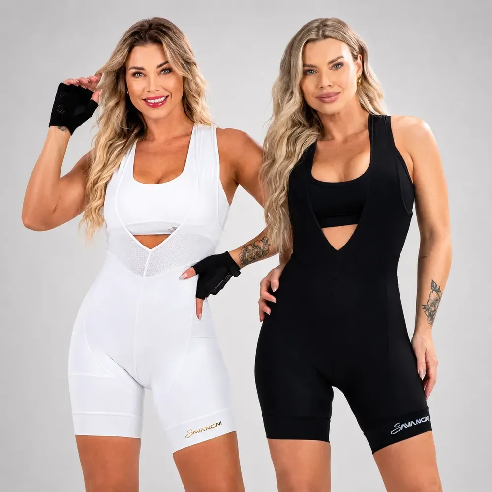 Savancini Bretelle Feminino Gel Ciclismo Branco Poliamida Preto M