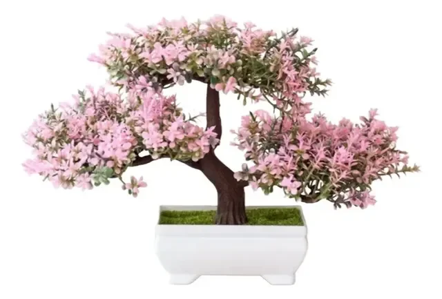 Planta Bonsai Vaso Artificial Flores Realista Decoração Mesa
