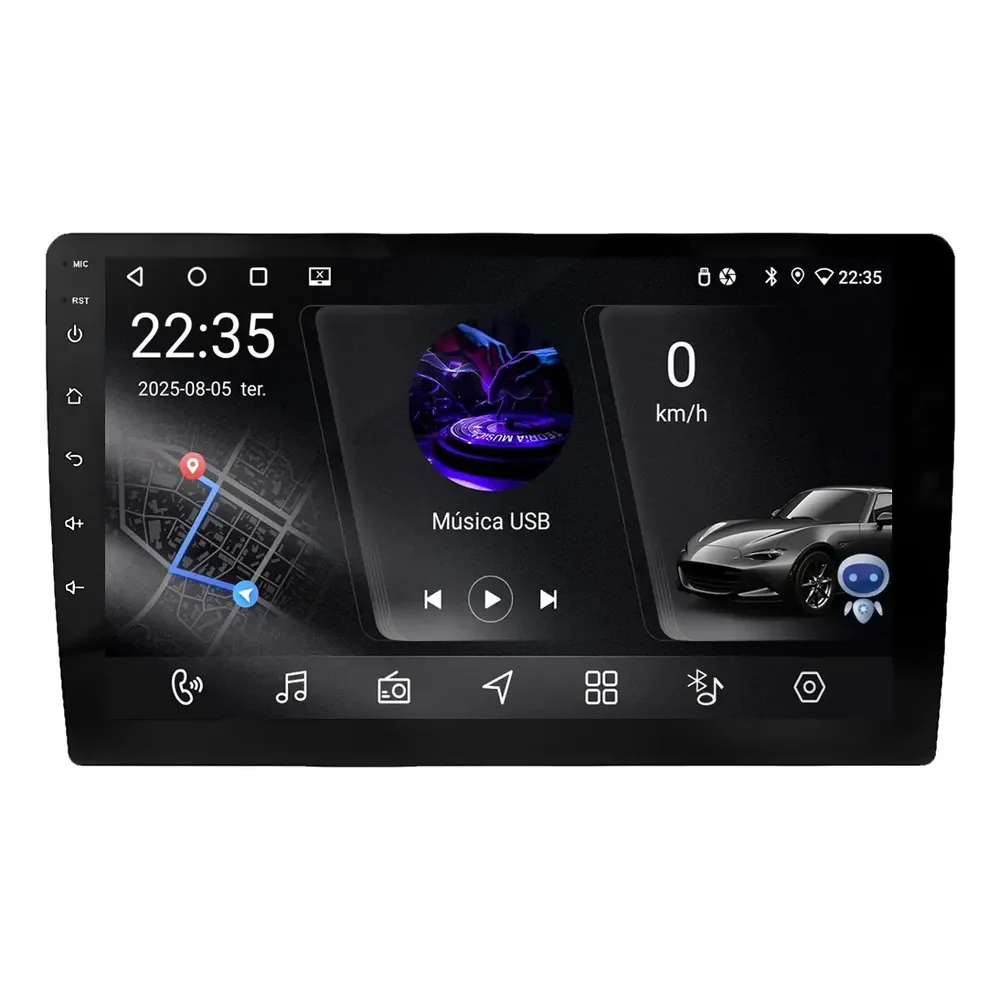 Central Multimidia Universal 9p Android 14 Carplay 4gb 64gb Preto
