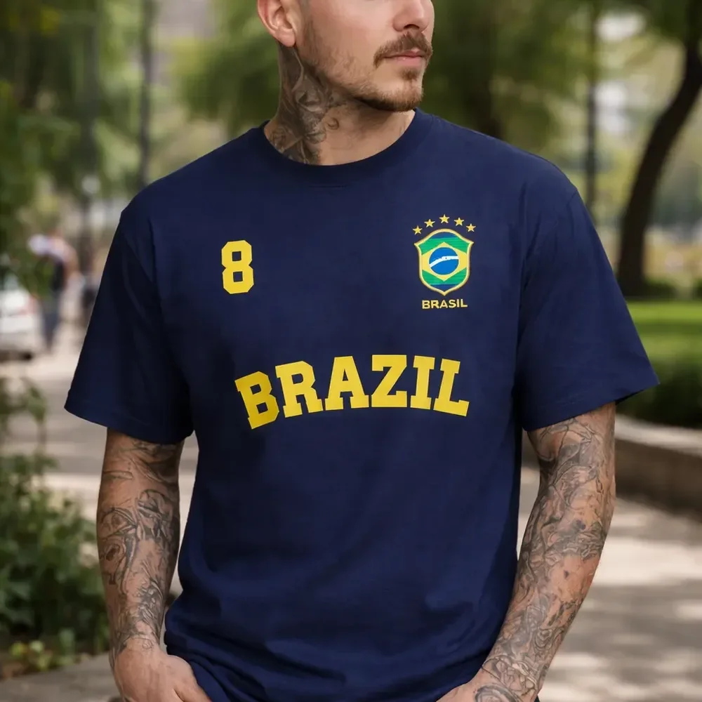Camiseta Masculina Malha Premium Brasil 100% Algodão Azul Dtf Gg