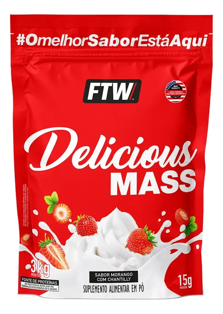 Delicious Mass Pouch 3kg Sabor Morango com Chantilly - FTW