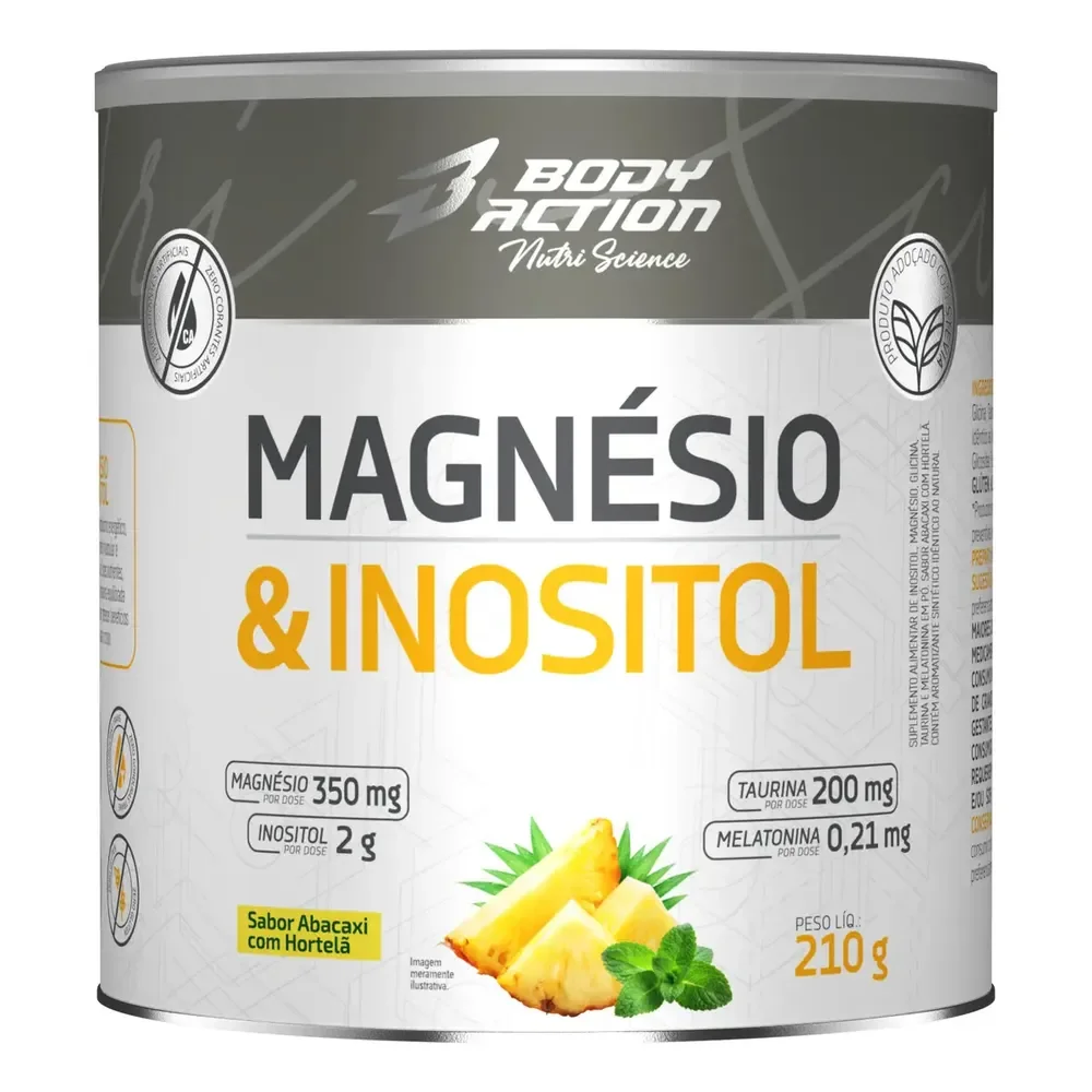 Magnésio E Inositol Taurina Melatonina 210g Bodyaction Sabor Abacaxi C/ Hortelã Abacaxi/hortelã