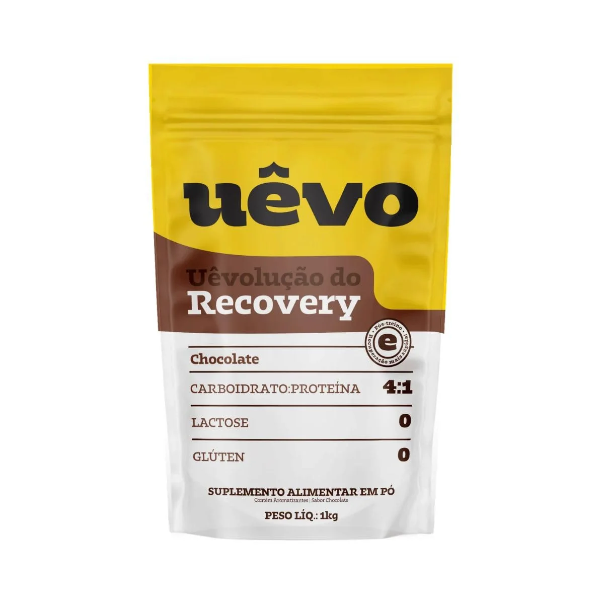 Recovery 4:1 Uêvo Chocolate | 1kg | 52g de Carboidrato e 11g de Proteína por Dose | Sem Lactose | Sem Glúten | Pós-Treino