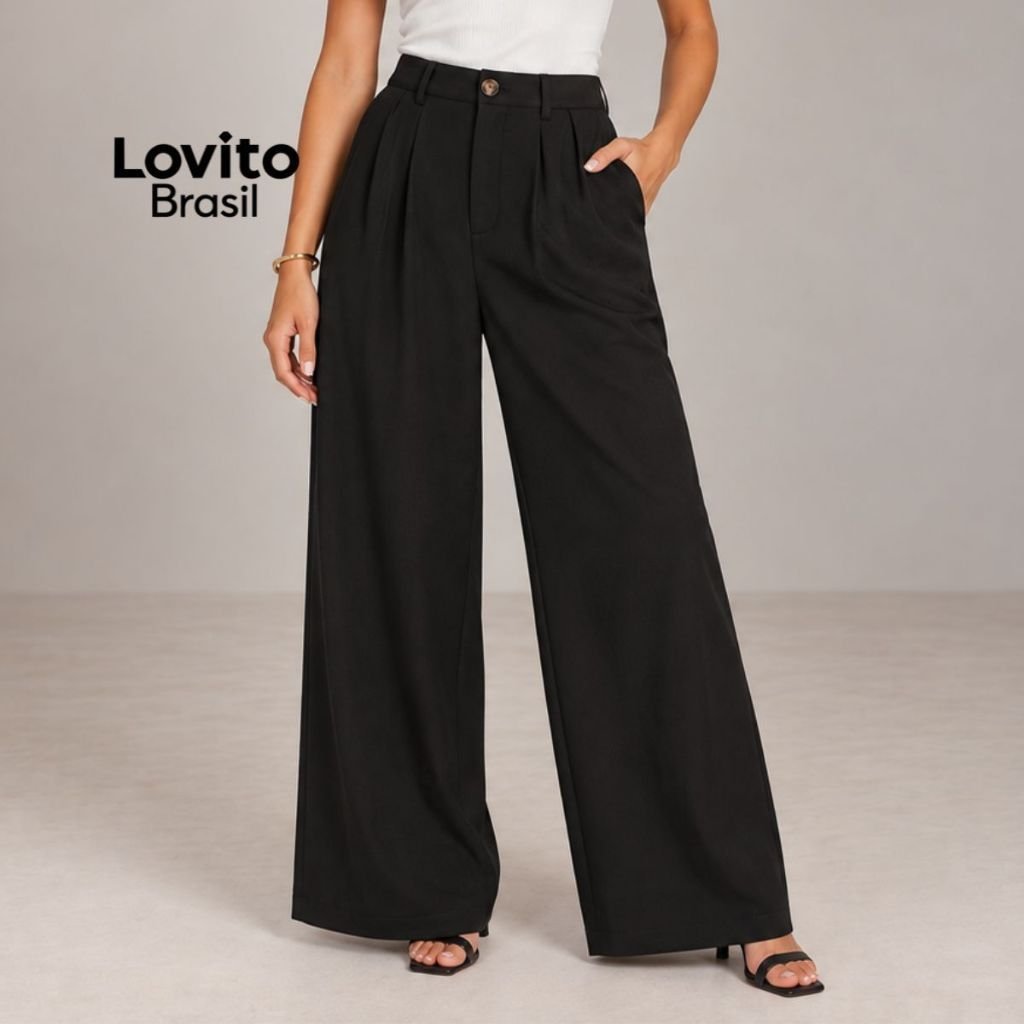 Lovito Calça Alfaiataria Pregas Trabalho Moda Feminina PTB1053BRL1083