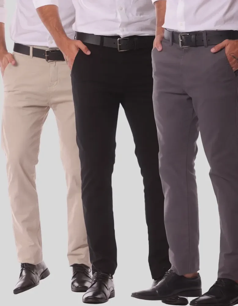 Kit 3 Calça Masculina Sarja Slim Alfaitaria Esporte Fino Preto-bege-chumbo 42