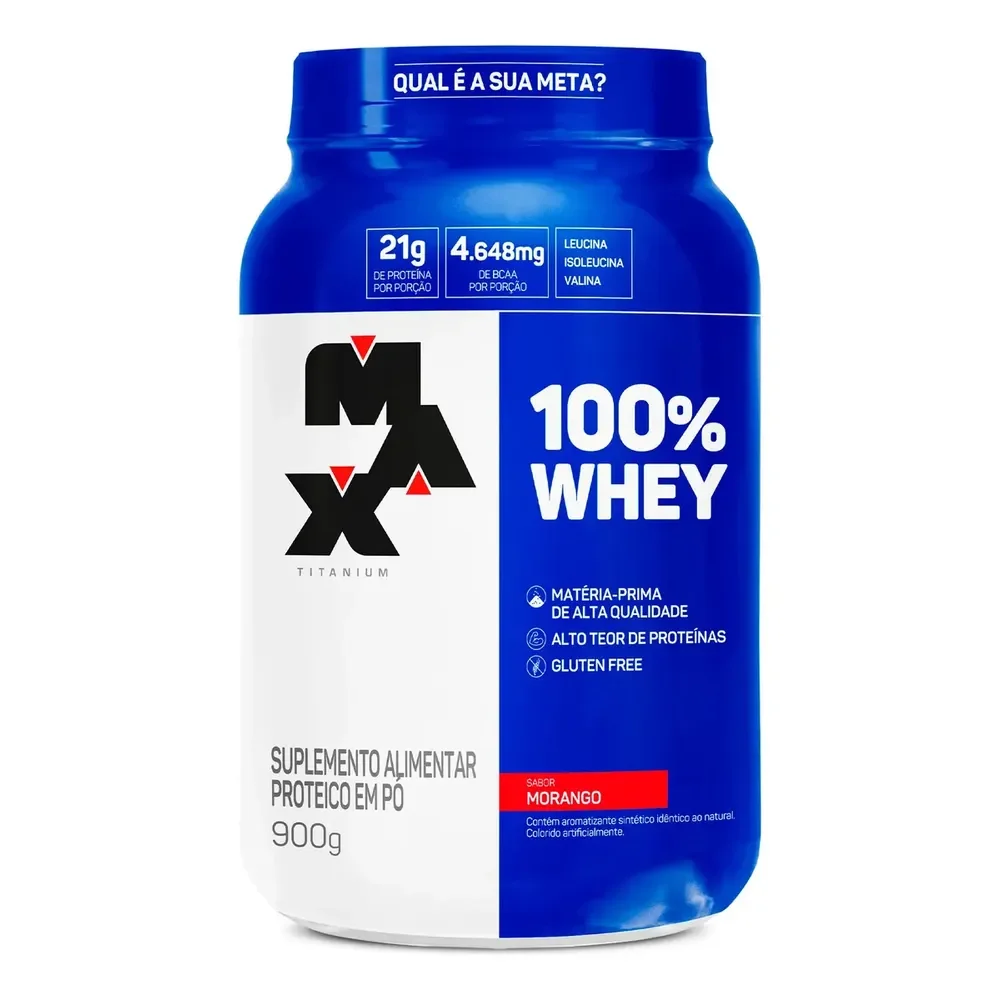 Whey Protein 100% Max Titanium Sabor Morango 900g