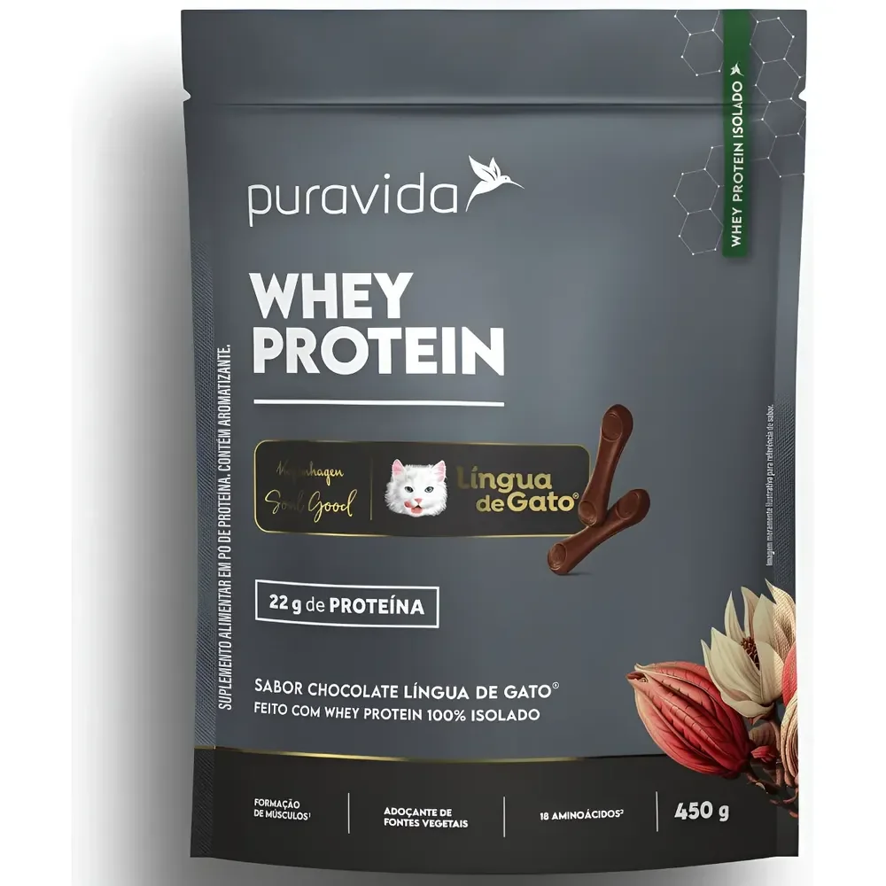 Whey Isolado Ultrafiltrado Lingua De Gato 450g - Puravida Chocolate