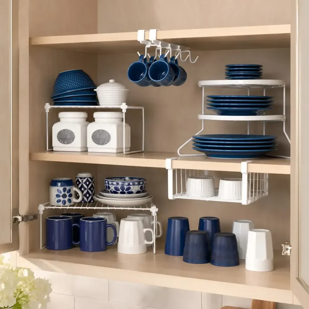 Organizador De Armário De Cozinha Kit Com 5 Organizadores Branco