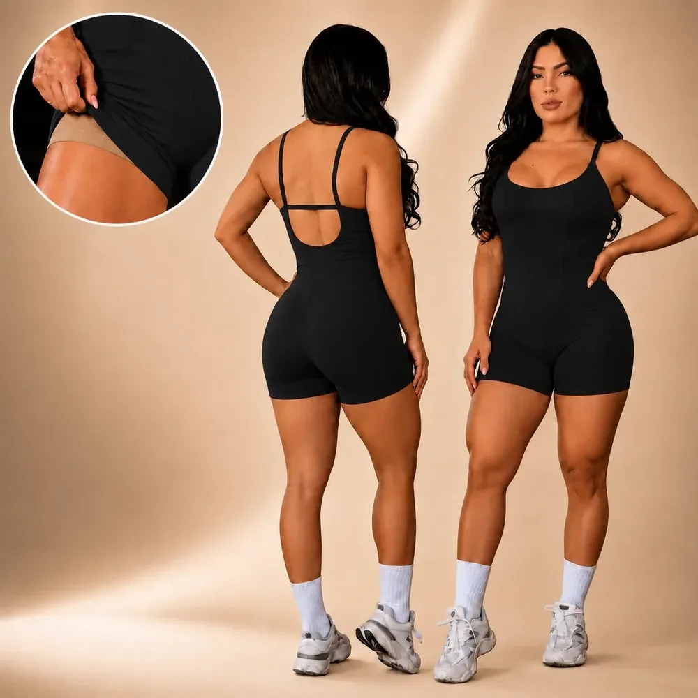 Macaquinho Academia Forrado Feminino Curto Fitness Em Suplex Preto M (36-38)