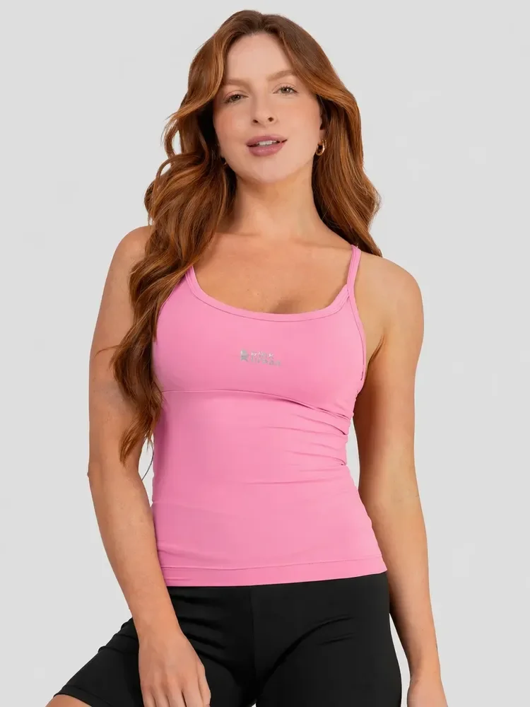 Regata Alça Fina Fitness Blusa Feminino Poliamida Camiseta Rosa Pantera Liso Gg