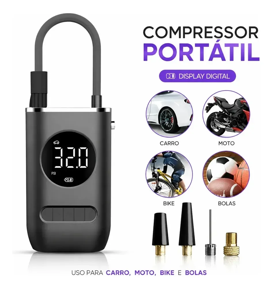 Calibrador De Ar Digital Para Pneu Portátil Compressor Usb