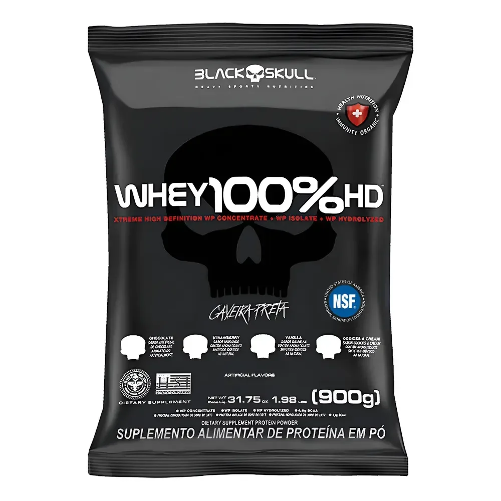 Whey Protein 3w Black Skull 900g Refil 100% Hd Concentrado Sabor Chocolate