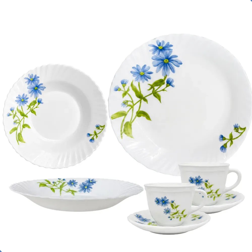 Aparelho De Jantar E Chá 20 Peças Vidro Opaline Branco Branco Floral