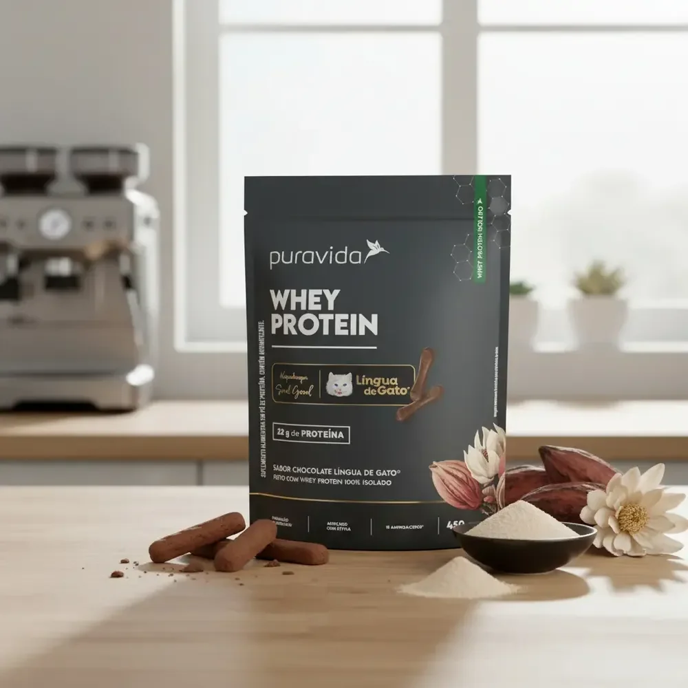 Whey Protein Língua De Gato Adoçado C/ Stevia 450g Puravida2 Chocolate