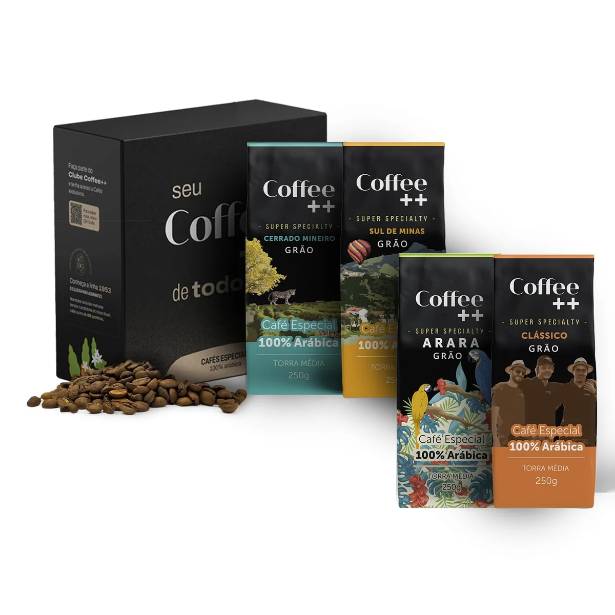 Kit 4 Pacotes Café Especial Em Grãos Coffee Mais Clássico, Arara, Sul de Minas e Cerrado de Minas