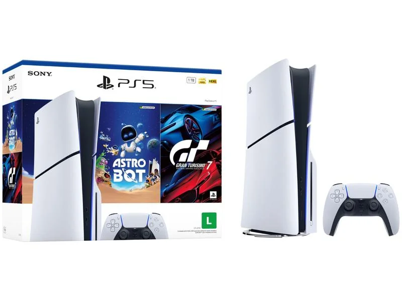 Console Sony PlayStation 5, Com Leitor de Discos, SSD 1TB, Controle Sem Fio DualSense + 2 Jogos