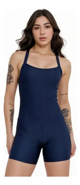 Macaquinho Feminino Fitness Curto Academia Canelado Liso