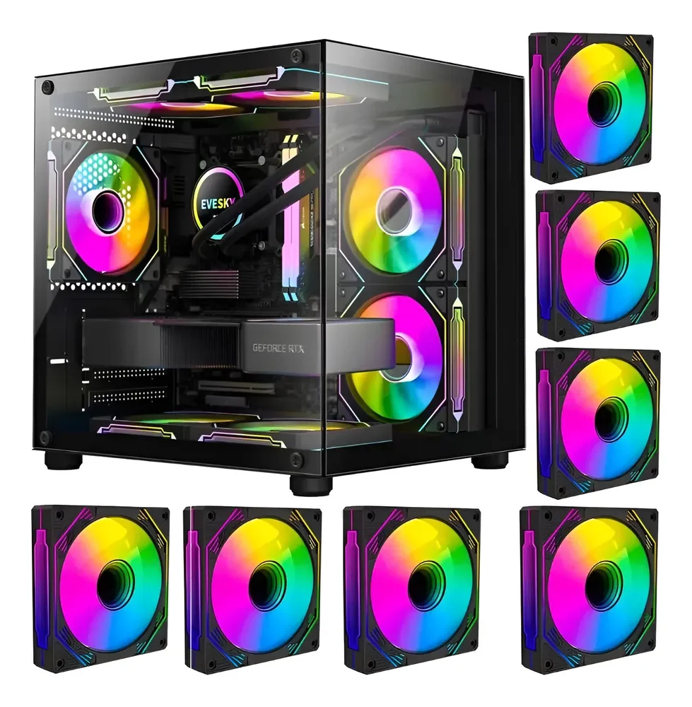 Gabinete Gamer Hayom Aquário C/ 7 Fans Led Rgb - Preto Preto