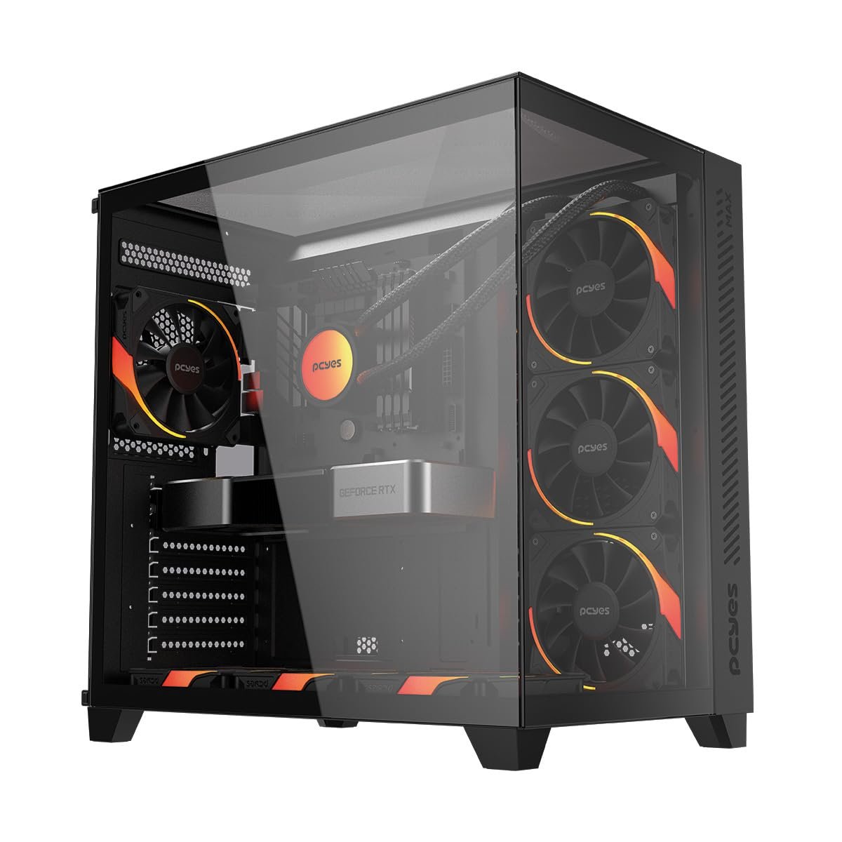 Gabinete Gamer PCYES Forcefield Max Black Vulcan, ATX, Mid-Tower, Vidro Temperado, Sem Fonte e Fan, Preto - GFFMAXBV