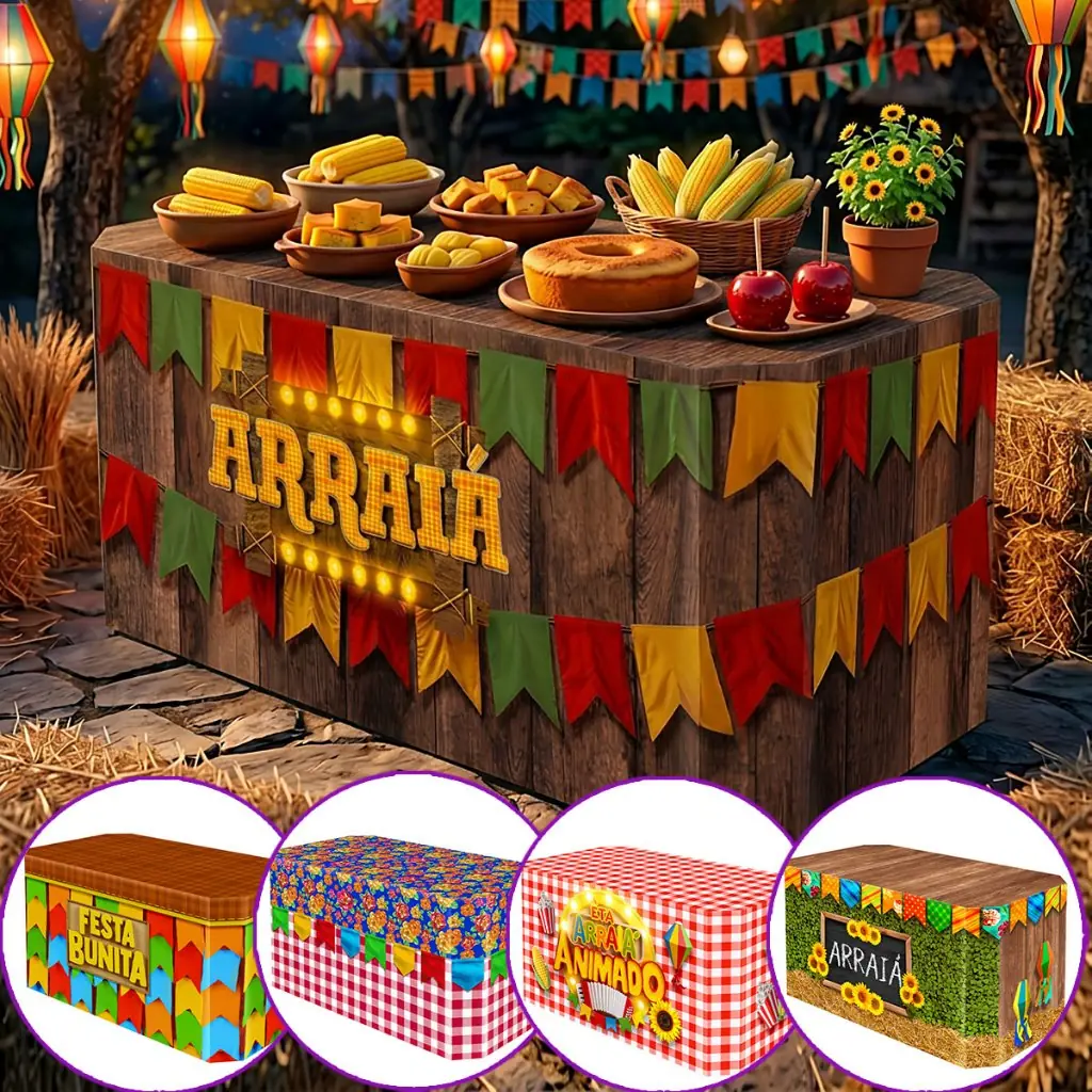 Toalha de Mesa Festa Junina Arraiá Decoração São João de Festa Veste Fácil Tecido Sublimado