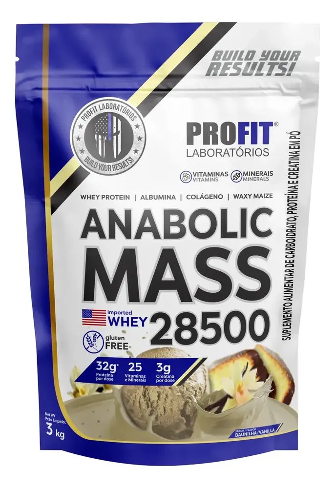 Proteína ProFit Laboratórios Hipercaloricos Anabolic Mass 28500 em pó sabor Baunilha x 3kg